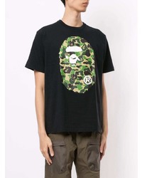 schwarzes bedrucktes T-Shirt mit einem Rundhalsausschnitt von A Bathing Ape