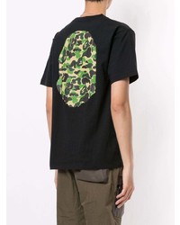 schwarzes bedrucktes T-Shirt mit einem Rundhalsausschnitt von A Bathing Ape