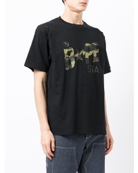 schwarzes bedrucktes T-Shirt mit einem Rundhalsausschnitt von A Bathing Ape