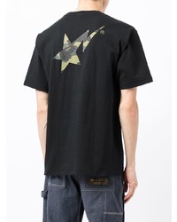 schwarzes bedrucktes T-Shirt mit einem Rundhalsausschnitt von A Bathing Ape