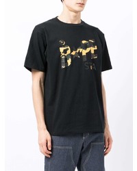 schwarzes bedrucktes T-Shirt mit einem Rundhalsausschnitt von A Bathing Ape