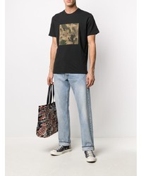 schwarzes bedrucktes T-Shirt mit einem Rundhalsausschnitt von rag & bone