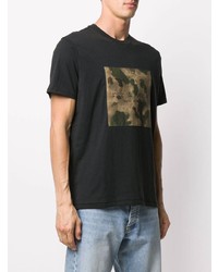 schwarzes bedrucktes T-Shirt mit einem Rundhalsausschnitt von rag & bone