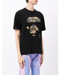 schwarzes bedrucktes T-Shirt mit einem Rundhalsausschnitt von A Bathing Ape