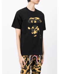 schwarzes bedrucktes T-Shirt mit einem Rundhalsausschnitt von A Bathing Ape