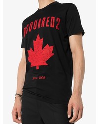 schwarzes bedrucktes T-Shirt mit einem Rundhalsausschnitt von DSQUARED2