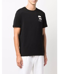 schwarzes bedrucktes T-Shirt mit einem Rundhalsausschnitt von Karl Lagerfeld