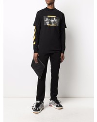 schwarzes bedrucktes T-Shirt mit einem Rundhalsausschnitt von Off-White