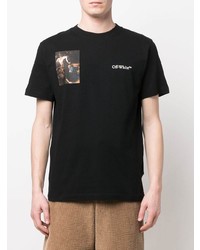 schwarzes bedrucktes T-Shirt mit einem Rundhalsausschnitt von Off-White