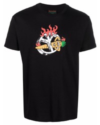 schwarzes bedrucktes T-Shirt mit einem Rundhalsausschnitt von Carrots