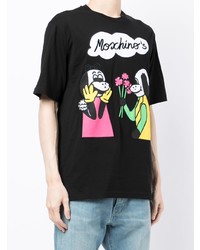 schwarzes bedrucktes T-Shirt mit einem Rundhalsausschnitt von Moschino