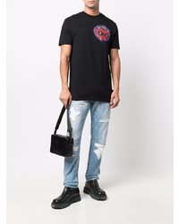 schwarzes bedrucktes T-Shirt mit einem Rundhalsausschnitt von Philipp Plein