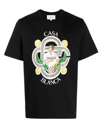 schwarzes bedrucktes T-Shirt mit einem Rundhalsausschnitt von Casablanca