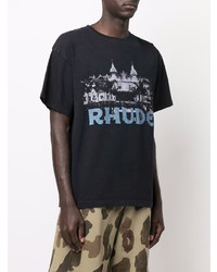 schwarzes bedrucktes T-Shirt mit einem Rundhalsausschnitt von Rhude