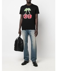 schwarzes bedrucktes T-Shirt mit einem Rundhalsausschnitt von DSQUARED2