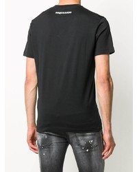 schwarzes bedrucktes T-Shirt mit einem Rundhalsausschnitt von DSQUARED2