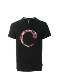 schwarzes bedrucktes T-Shirt mit einem Rundhalsausschnitt von Cavalli Class