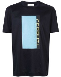 schwarzes bedrucktes T-Shirt mit einem Rundhalsausschnitt von Cerruti 1881