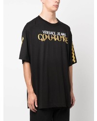 schwarzes bedrucktes T-Shirt mit einem Rundhalsausschnitt von VERSACE JEANS COUTURE