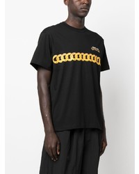 schwarzes bedrucktes T-Shirt mit einem Rundhalsausschnitt von VERSACE JEANS COUTURE