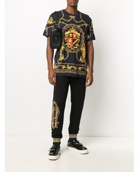 schwarzes bedrucktes T-Shirt mit einem Rundhalsausschnitt von VERSACE JEANS COUTURE