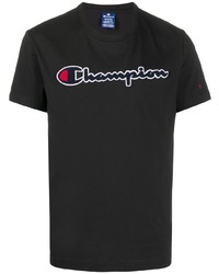 schwarzes bedrucktes T-Shirt mit einem Rundhalsausschnitt von Champion