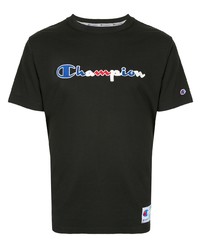 schwarzes bedrucktes T-Shirt mit einem Rundhalsausschnitt von Champion