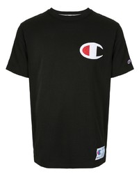 schwarzes bedrucktes T-Shirt mit einem Rundhalsausschnitt von Champion
