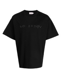 schwarzes bedrucktes T-Shirt mit einem Rundhalsausschnitt von Charles Jeffrey Loverboy