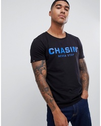 schwarzes bedrucktes T-Shirt mit einem Rundhalsausschnitt von Chasin'