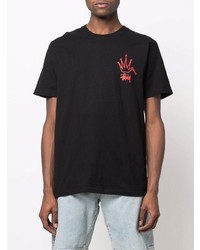 schwarzes bedrucktes T-Shirt mit einem Rundhalsausschnitt von Stussy