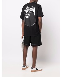 schwarzes bedrucktes T-Shirt mit einem Rundhalsausschnitt von Stussy