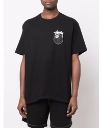 schwarzes bedrucktes T-Shirt mit einem Rundhalsausschnitt von Stussy