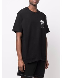 schwarzes bedrucktes T-Shirt mit einem Rundhalsausschnitt von Stussy