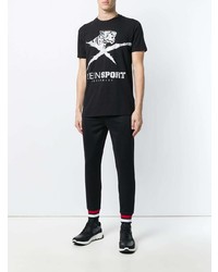 schwarzes bedrucktes T-Shirt mit einem Rundhalsausschnitt von Plein Sport