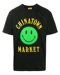 schwarzes bedrucktes T-Shirt mit einem Rundhalsausschnitt von Chinatown Market