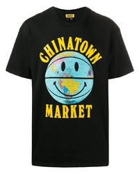 schwarzes bedrucktes T-Shirt mit einem Rundhalsausschnitt von Chinatown Market