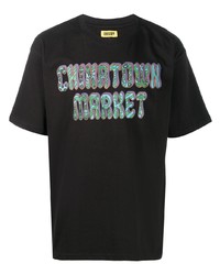 schwarzes bedrucktes T-Shirt mit einem Rundhalsausschnitt von Chinatown Market