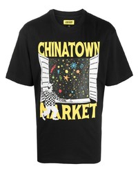 schwarzes bedrucktes T-Shirt mit einem Rundhalsausschnitt von Chinatown Market