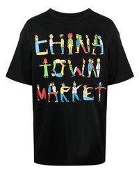 schwarzes bedrucktes T-Shirt mit einem Rundhalsausschnitt von Chinatown Market