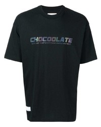 schwarzes bedrucktes T-Shirt mit einem Rundhalsausschnitt von Chocoolate