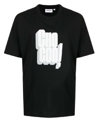 schwarzes bedrucktes T-Shirt mit einem Rundhalsausschnitt von Chocoolate