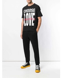 schwarzes bedrucktes T-Shirt mit einem Rundhalsausschnitt von Love Moschino