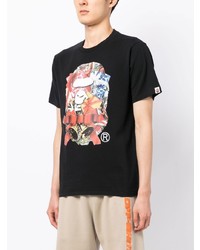 schwarzes bedrucktes T-Shirt mit einem Rundhalsausschnitt von A Bathing Ape