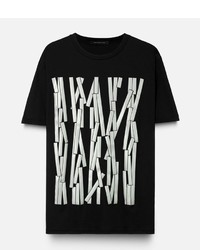 schwarzes bedrucktes T-Shirt mit einem Rundhalsausschnitt von Christopher Kane