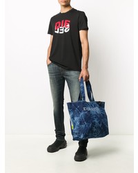 schwarzes bedrucktes T-Shirt mit einem Rundhalsausschnitt von Diesel