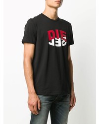 schwarzes bedrucktes T-Shirt mit einem Rundhalsausschnitt von Diesel