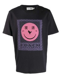schwarzes bedrucktes T-Shirt mit einem Rundhalsausschnitt von Coach