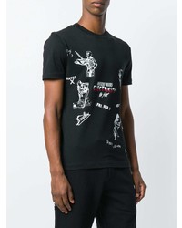 schwarzes bedrucktes T-Shirt mit einem Rundhalsausschnitt von McQ Alexander McQueen