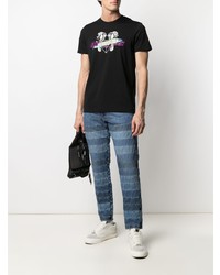 schwarzes bedrucktes T-Shirt mit einem Rundhalsausschnitt von Diesel